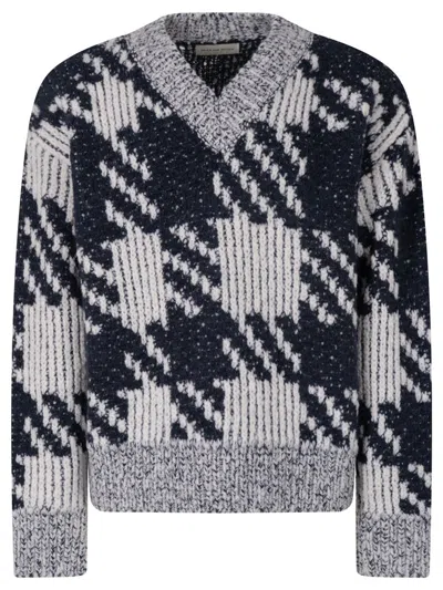 Dries Van Noten Chunky Knit V Neck Sweater With Textured Pattern In White