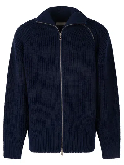 Dries Van Noten Men Zippered Wool Sweater In Blue