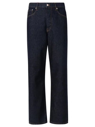 Dries Van Noten Straight Leg Denim Pants With Contrast Stitching In Blue