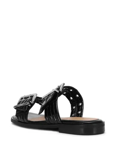 Ganni 5mm Feminine Buckle Strap Sandals In Black