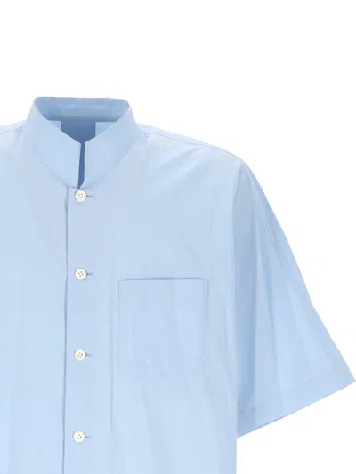 Issey Miyake Mandarin Collar Short-sleeve Shirt With Boxy Fit In Blue