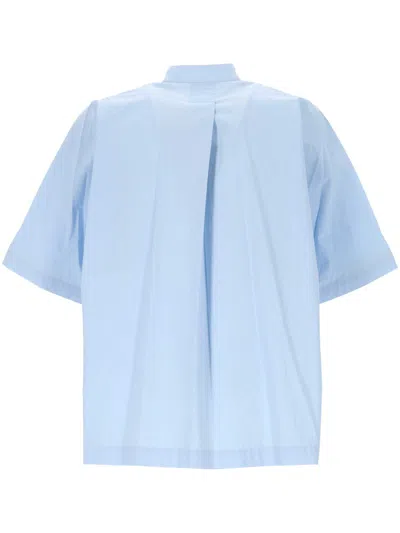 Issey Miyake Mandarin Collar Short-sleeve Shirt With Boxy Fit In Blue