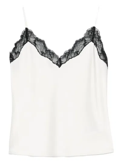Calvin Klein Satin Cami With Lace Trim And Spaghetti Straps In White