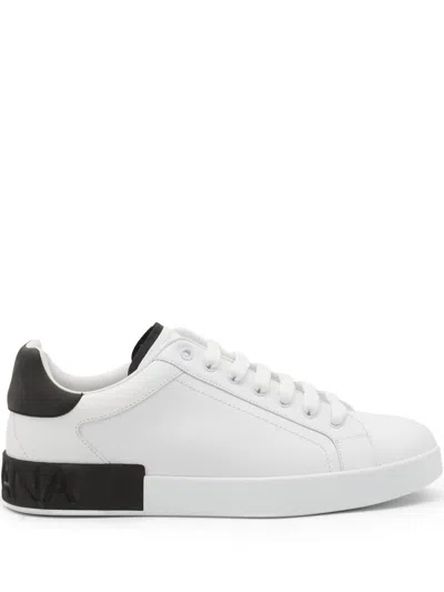 Dolce & Gabbana White Leather Portofino Sneakers In White