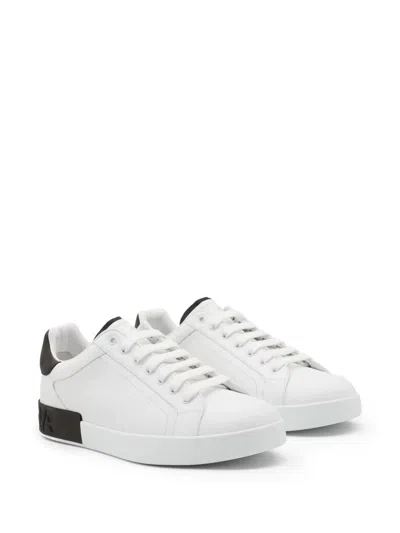Dolce & Gabbana White Leather Portofino Sneakers In White