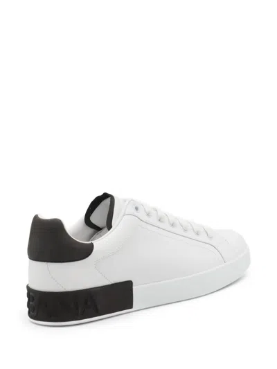 Dolce & Gabbana White Leather Portofino Sneakers In White