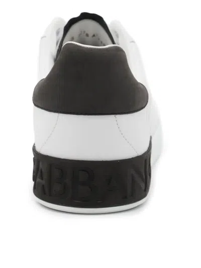 Dolce & Gabbana White Leather Portofino Sneakers In White