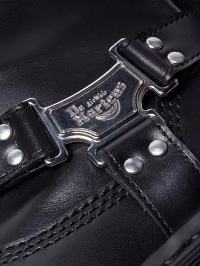 Dr. Martens Mid-calf Black Leather Boots With Silver-tone Hardware In Black