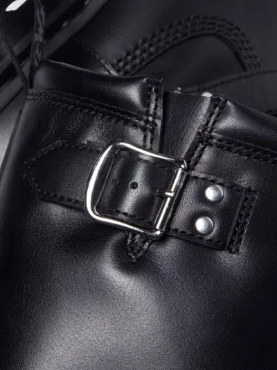 Dr. Martens Mid-calf Black Leather Boots With Silver-tone Hardware In Black