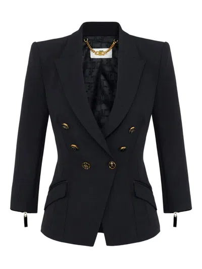 Elisabetta Franchi Tailored Blazer With Padded Shoulders And Peak Lapels In Black