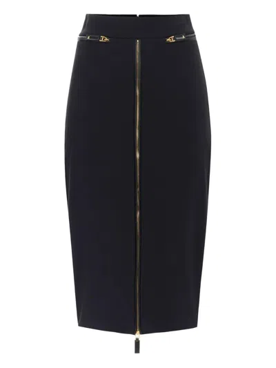 Elisabetta Franchi Lightweight Crepe Skirt With Black Zip In Black