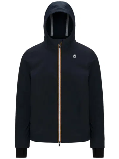 K-way Waterproof Midnight Blue Jacket With Front Zip And Hood In Blue