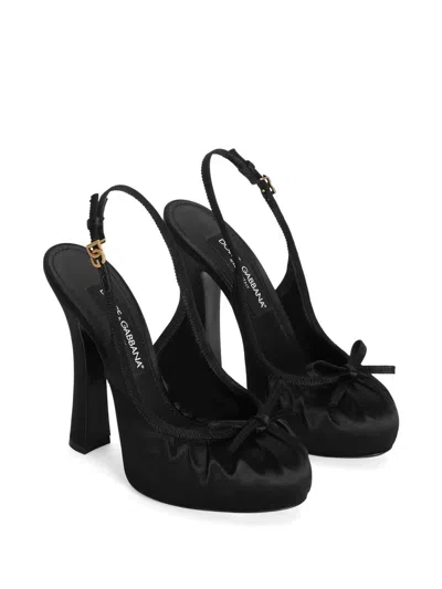 Dolce & Gabbana Satin Slingback Platform Shoes In Black