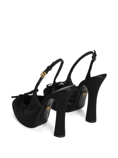 Dolce & Gabbana Satin Slingback Platform Shoes In Black