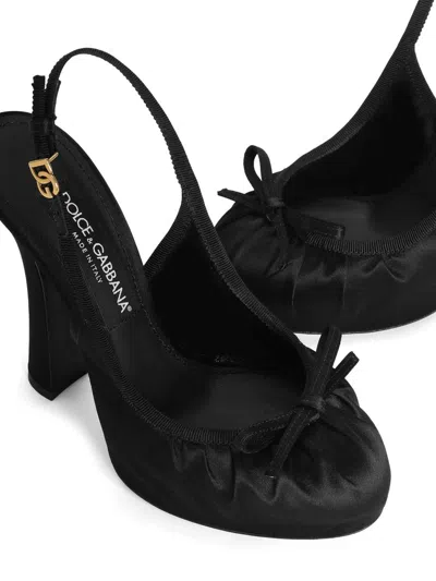 Dolce & Gabbana Satin Slingback Platform Shoes In Black