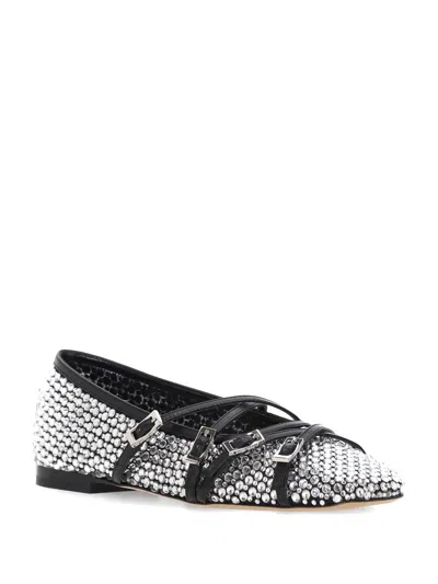 Mach&mach Crystal Net Square Toe Ballerinas With Straps 10mm By Mach In Gray