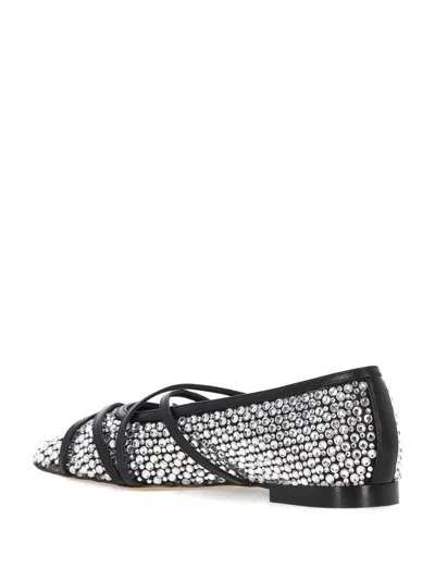 Mach&mach Crystal Net Square Toe Ballerinas With Straps 10mm By Mach In Gray