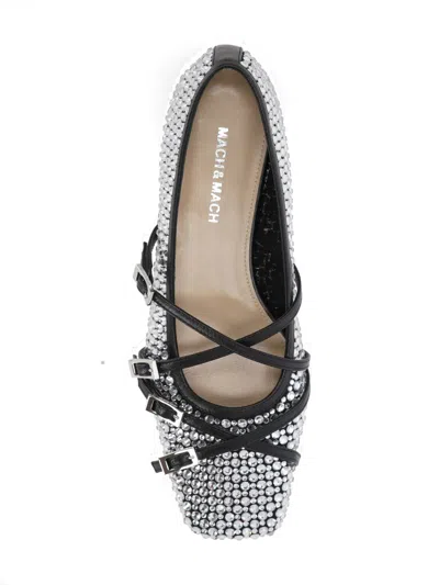 Mach&mach Crystal Net Square Toe Ballerinas With Straps 10mm By Mach In Gray