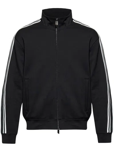 Emporio Armani Zippered High Collar Sweatshirt With Stripe Detailing In Black