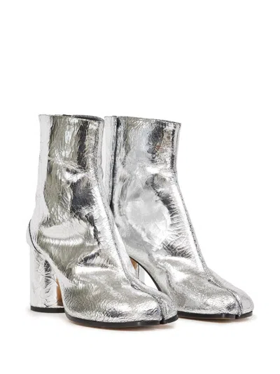 Maison Margiela Tabi 80 Mirrored Leather Ankle Boots In Silver