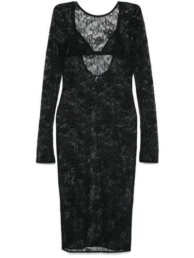 Patrizia Pepe Lace Midi Dress In Black