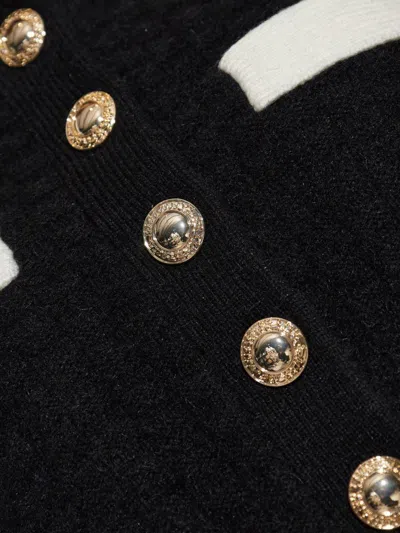 Self-portrait Structured Black Sweater With Gold-tone Buttons In Black