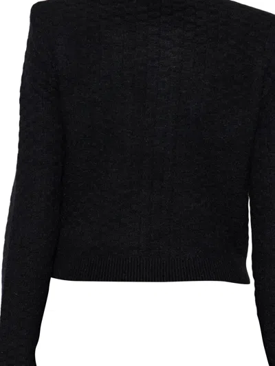Self-portrait Structured Black Sweater With Gold-tone Buttons In Black