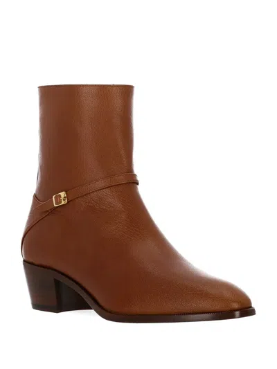 Valentino Pat Ankle Boot In Kidskin In Brown