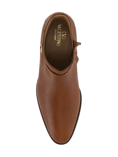 Valentino Pat Ankle Boot In Kidskin In Brown