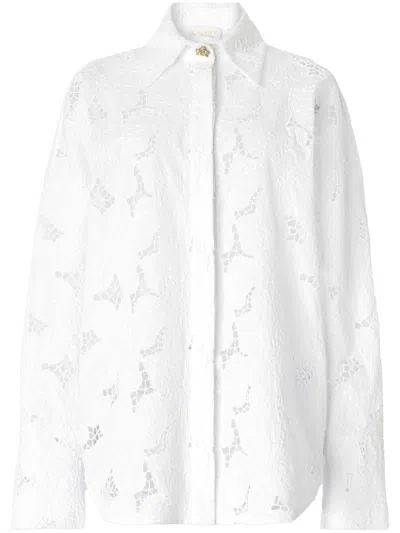 Genny Cotton Shirt With Embroidered Pattern And Sheer Fabric In White