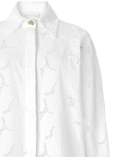 Genny Cotton Shirt With Embroidered Pattern And Sheer Fabric In White