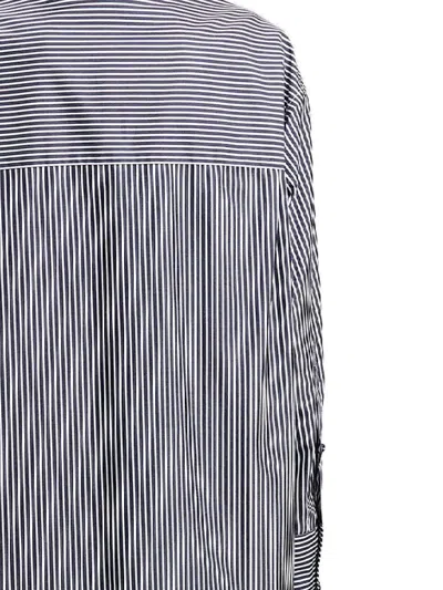 Palm Angels Striped Logo Print Midi Shirt Dress In Navy Blue - Off White