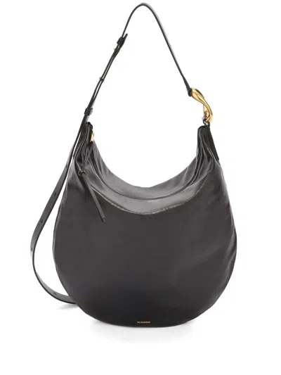 Jil Sander Medium Moon Leather Shoulder Bag In Black