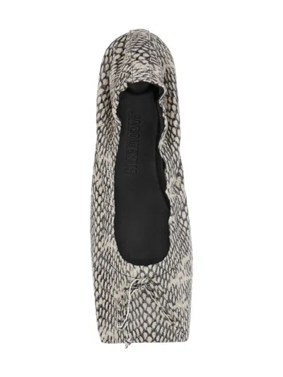 Jacquemus Snake-effect Leather Ballet Flats In Black