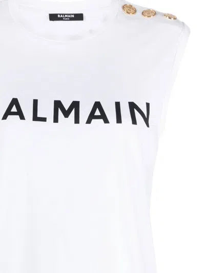 Balmain Short Sleeves Tshirt Button Detail In White
