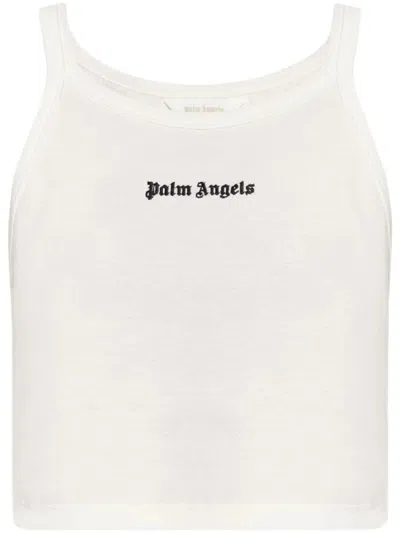 Palm Angels Ribbed Sleeveless Cropped Tank Top In White