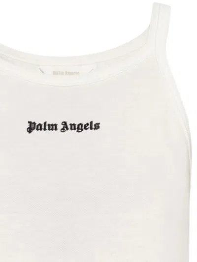 Palm Angels Ribbed Sleeveless Cropped Tank Top In White