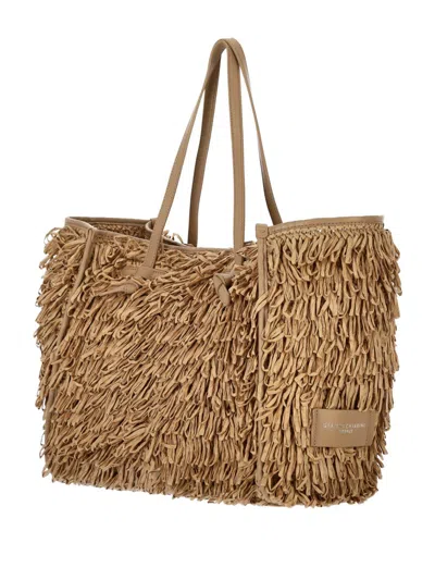 Gianni Chiarini Marcella Shopping Bag In Fabric With Raffia Curls In Brown