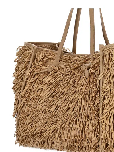 Gianni Chiarini Marcella Shopping Bag In Fabric With Raffia Curls In Brown