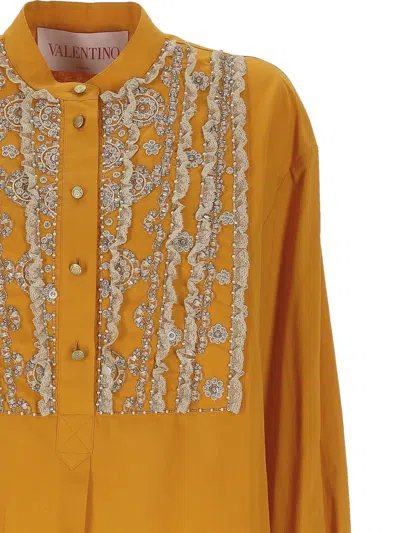 Valentino Ochre Yellow Shirt With Beads And Lace