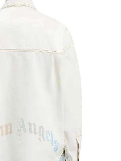 Palm Angels Sunrise Palm Denim Overshirt Off White - In Beige