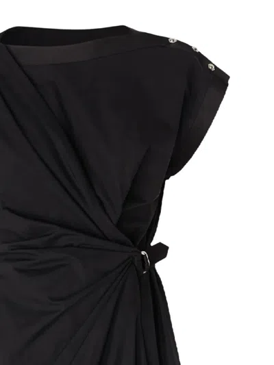 Pinko Cotton Dress With Pleated Skirt And Buttoned Shoulders In Multi