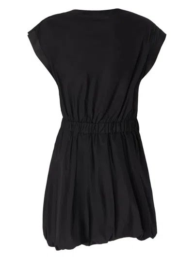 Pinko Cotton Dress With Pleated Skirt And Buttoned Shoulders In Multi