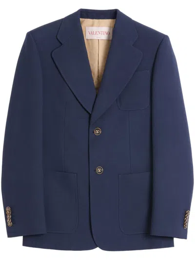 Valentino Garavani Single-breasted Virgin Wool Blazer With Mirror Lapels In Blue
