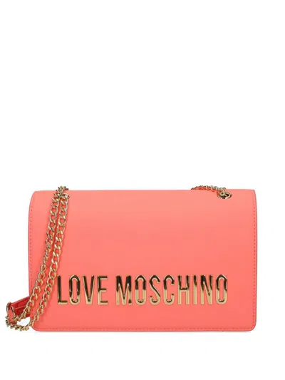 Love Moschino Coral Red Foldover Shoulder Bag In Orange
