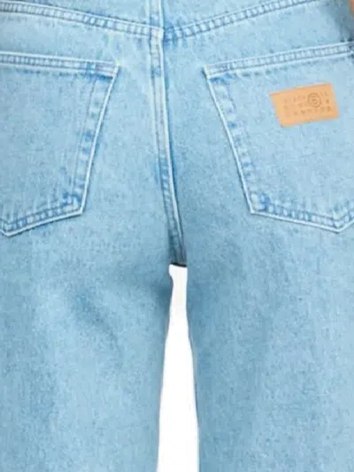 Mm6 Maison Margiela Mm6 By Maison Margiela Distressed Straight Leg Denim Jeans With White Stitching In Blue