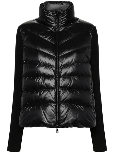 Moncler Puffer Wool Cardigan With High Collar In Black