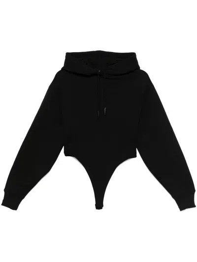 Mugler Cotton Hooded Bodysuit In Black
