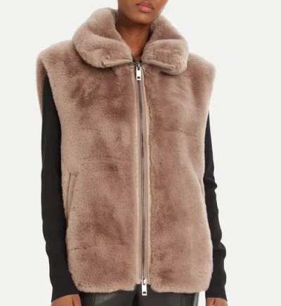 Pinko High Collar Faux Fur Vest In Beige In Beige