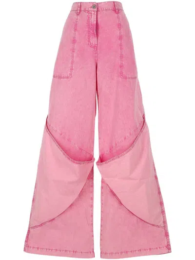 Attico Paneled Low-rise Wide-leg Jeans In Pink